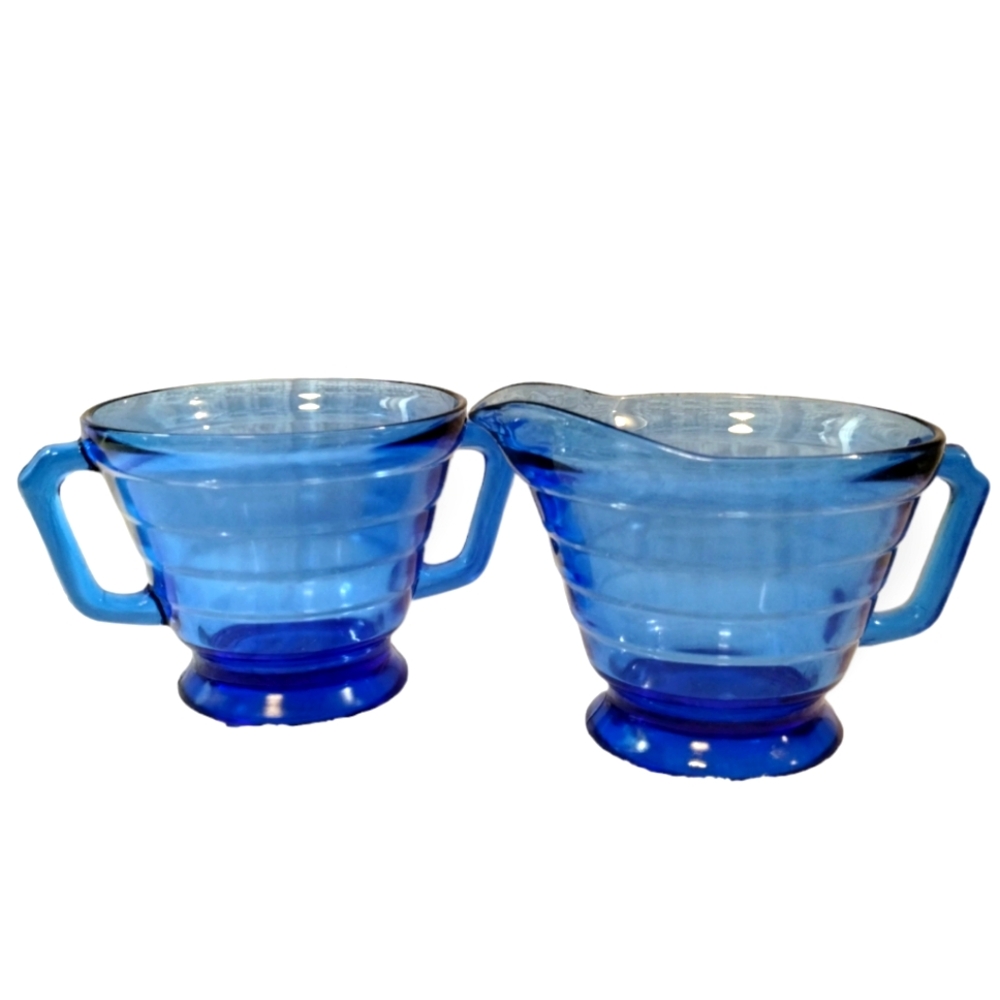 Vintage Hazel Atlas Cobalt blue creamer & sugar set